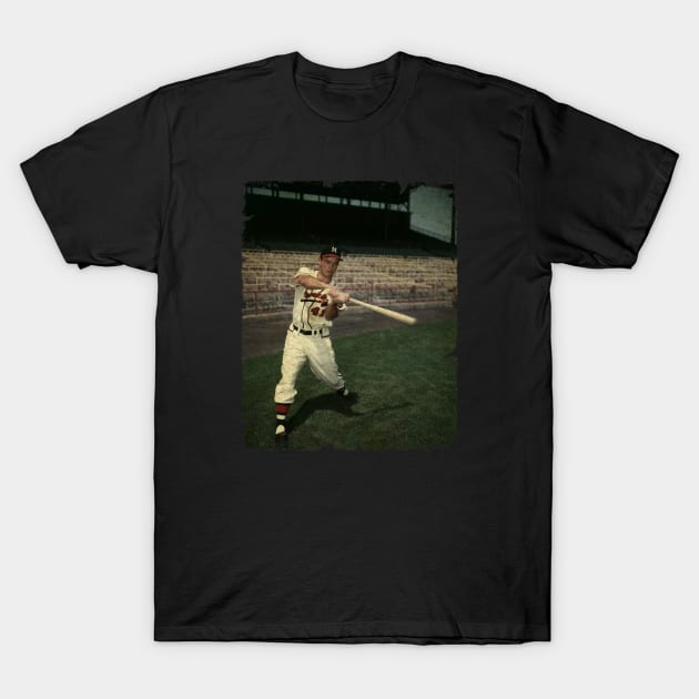 Eddie Mathews Takes a Cut For The Camera, 1955 T-Shirt by SOEKAMPTI